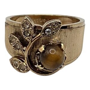 Vintage 70's‎ SUM SPEC Tigers Eye Spinel Swirl 18k Gold Plated Ring Size 6